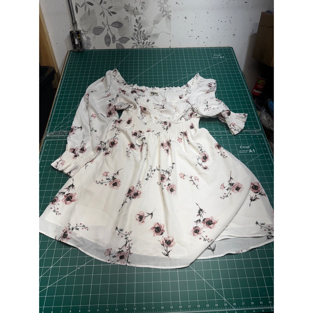 Show Me Your Mumu Floral Smocked Off The Shoulder Mini Dress White Pink 2X